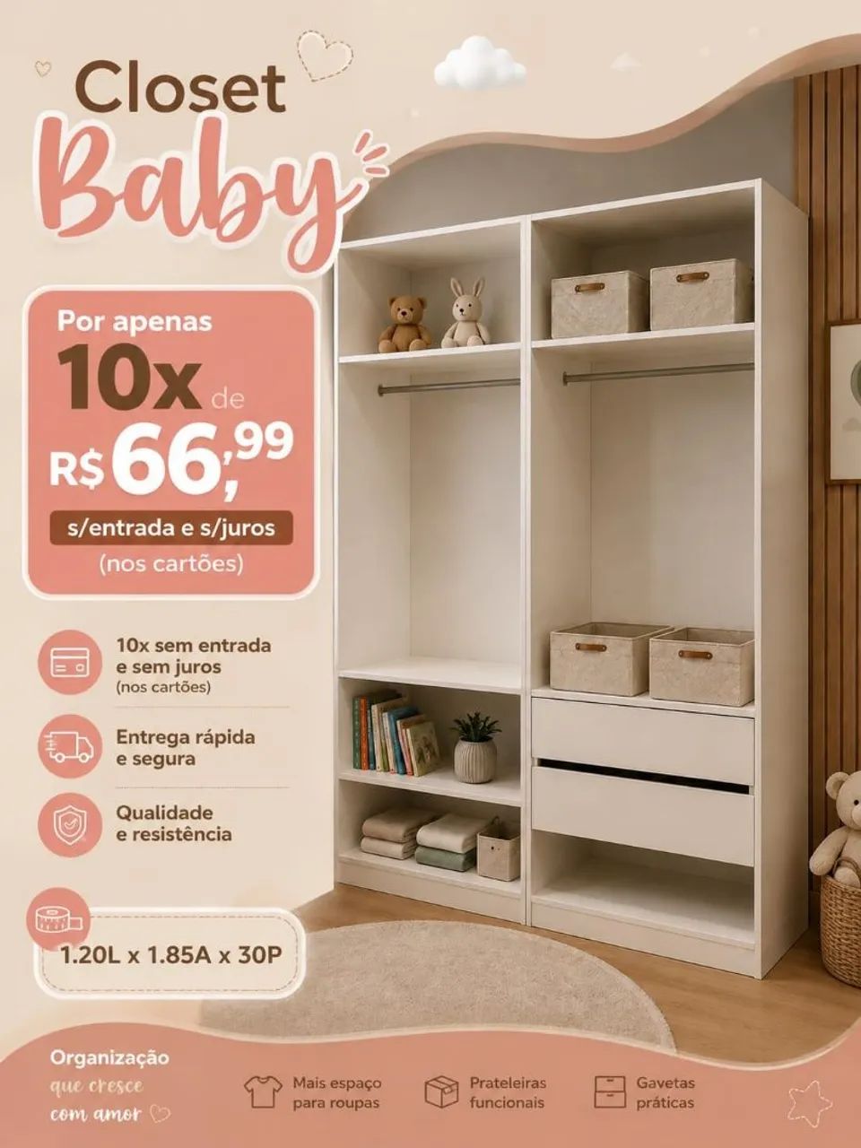 Closet baby em mdf entrega grátis 