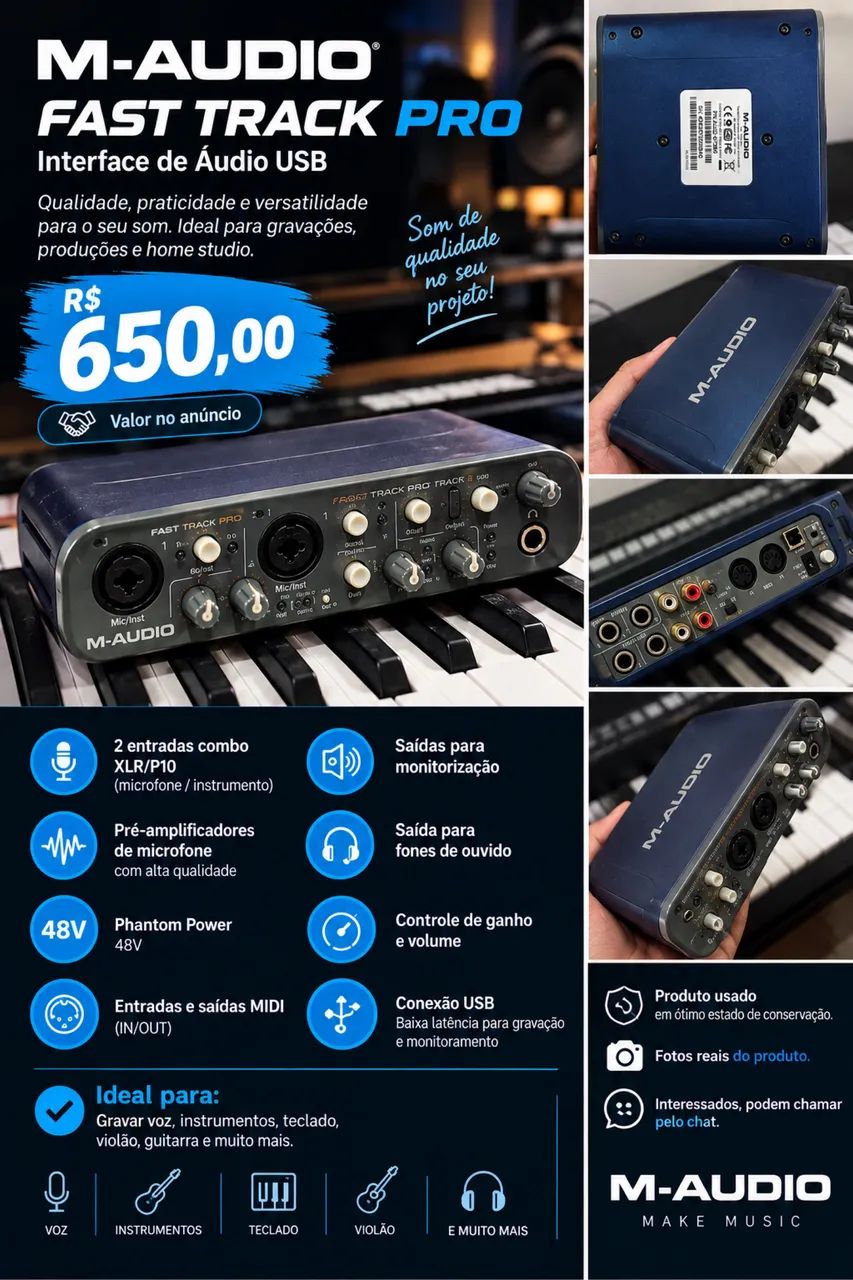 Interface de áudio - M áudio fast track Pro 
