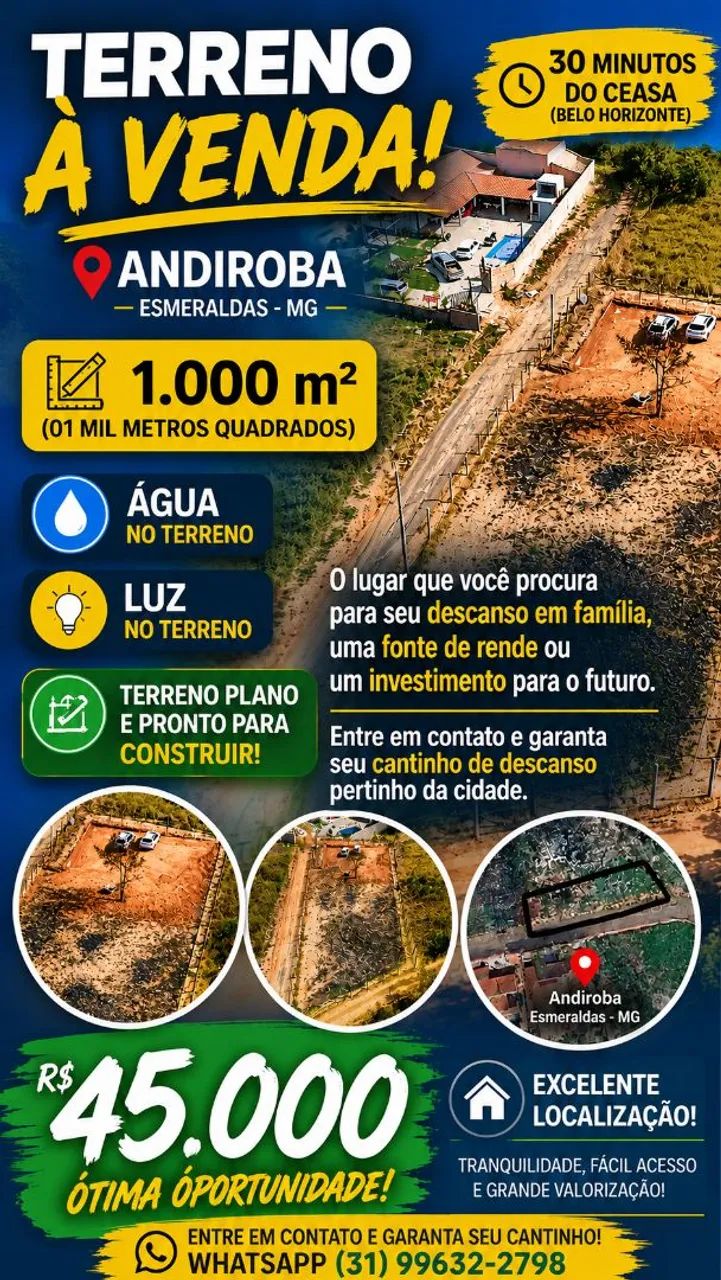 OPORTUNIDADE IMPERDÍVEL! TERRENO DE 1.000m² À VENDA!