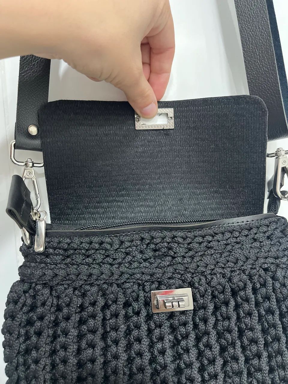BOLSA DE CROCHÊ PRETA P - Foto 5
