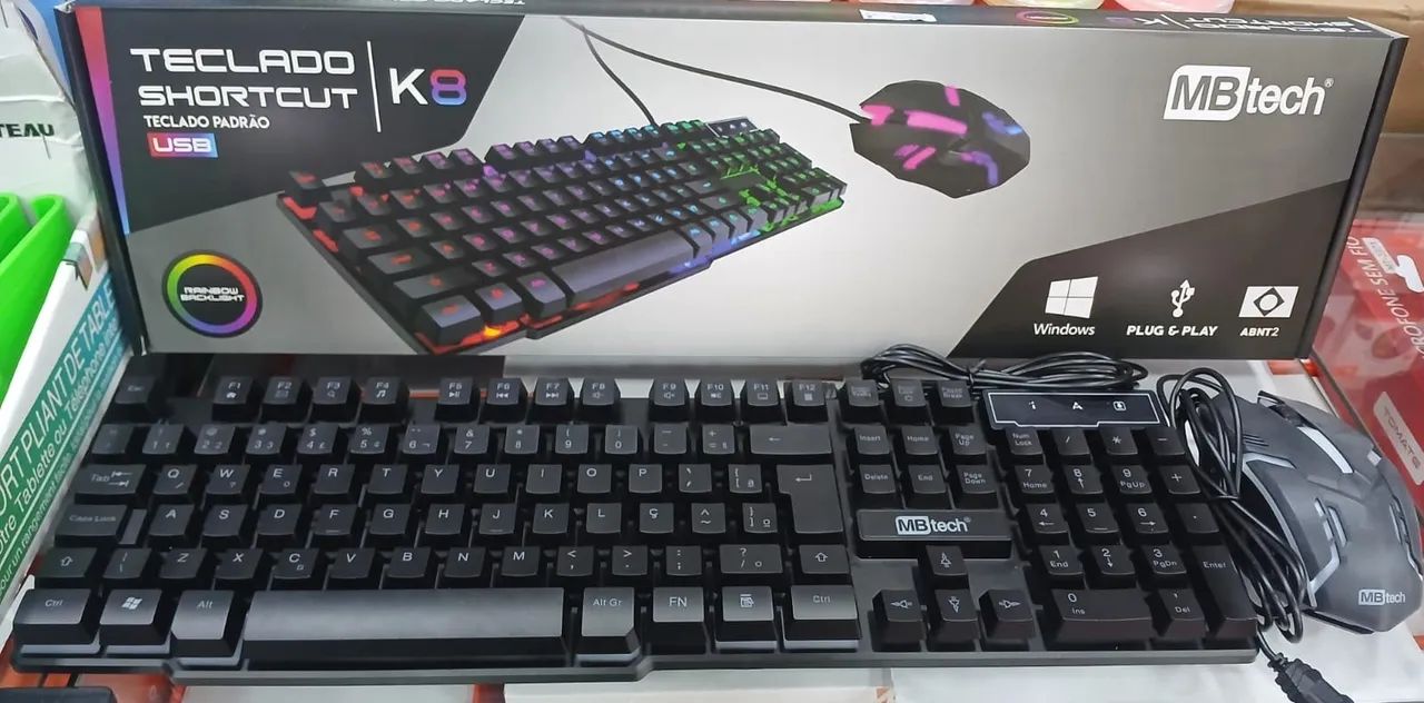 Kit mouse e teclado gamer com led 