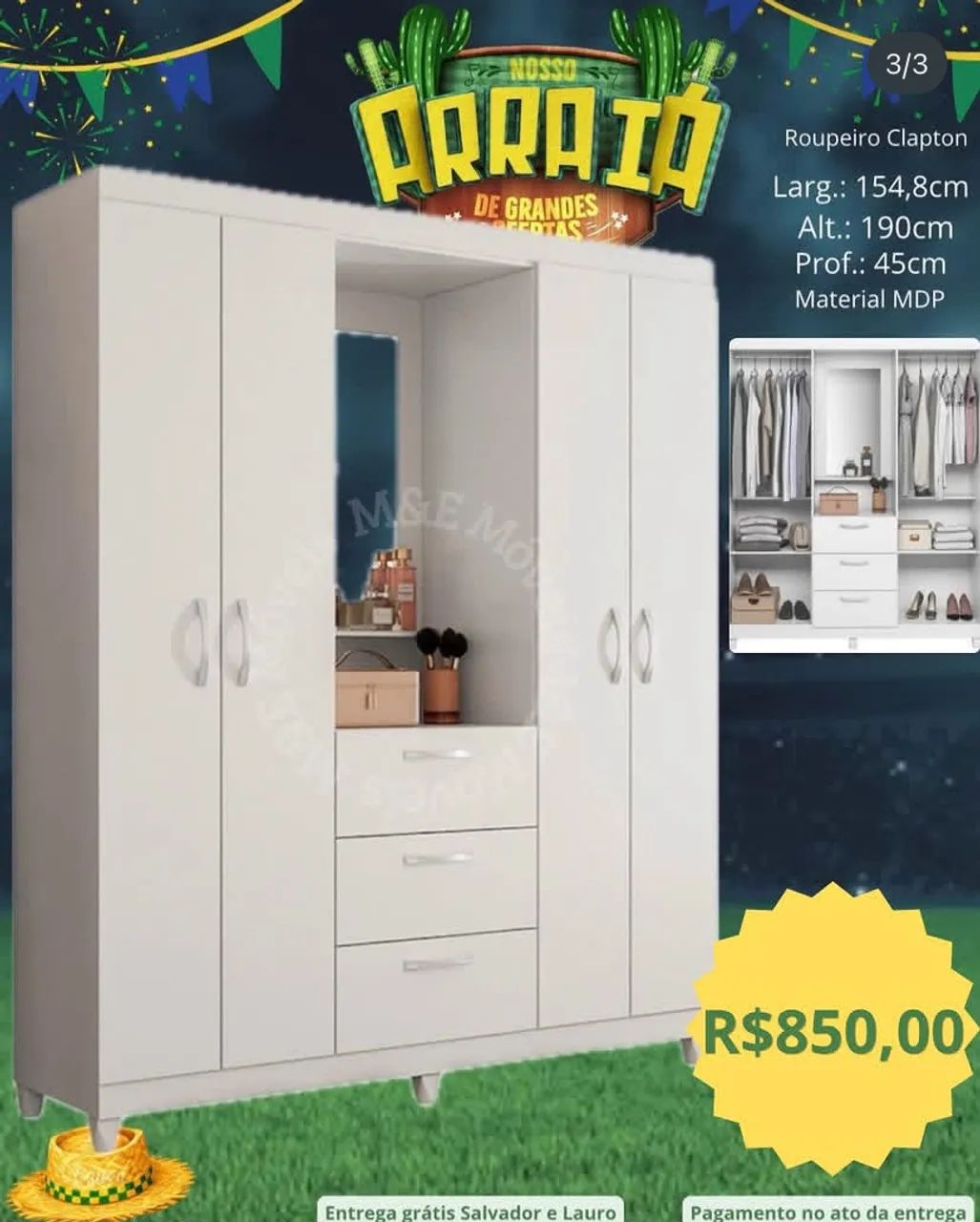 Guarda roupa com espelho e entrega gratuita  - Foto 2