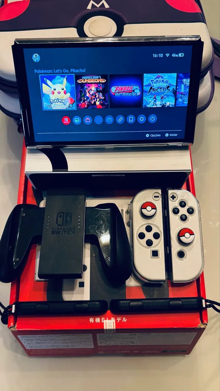 NINTENDO SWITCH OLED DESBLOQUEADO - POUCO USO! 