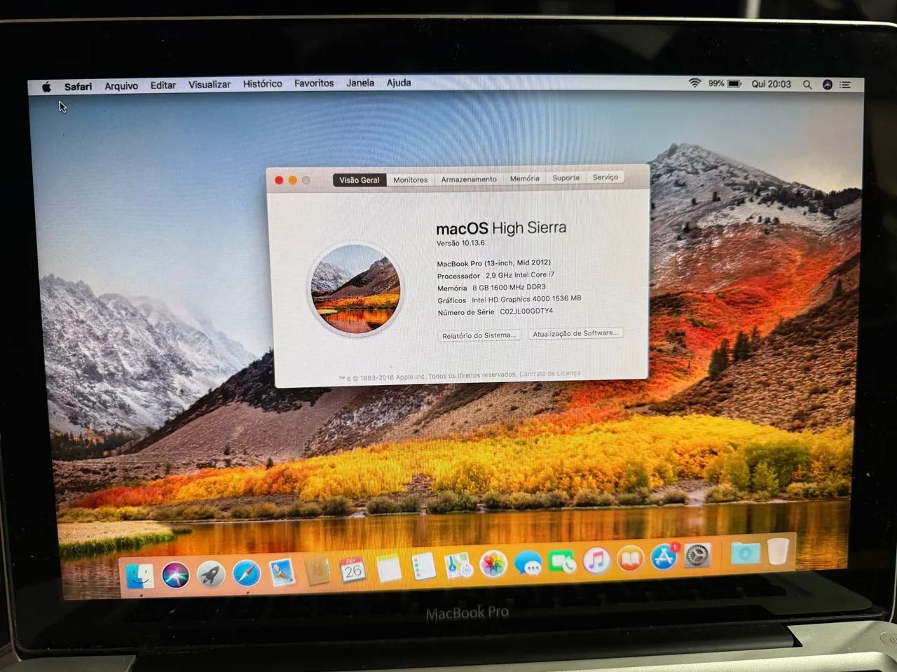 MacBook Pro 13 2012 i7 8Gb RAM SSD 240GB Bateria nova - Notebooks