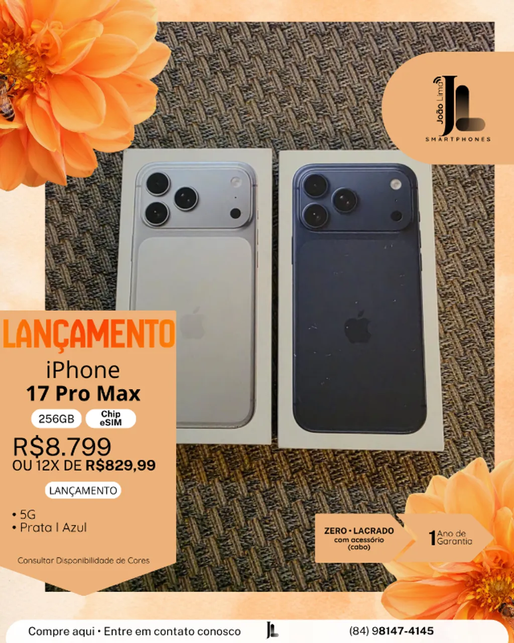 IPHONE 17 PRO 512GB NOVO (SILVER E AZUL) - PROMOÇÃO!! - Celulares