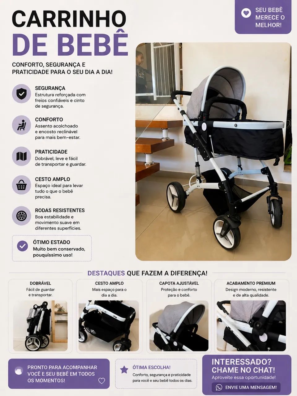 Vende - se carrinho de bebê super conservado com pouco uso  - Foto 2
