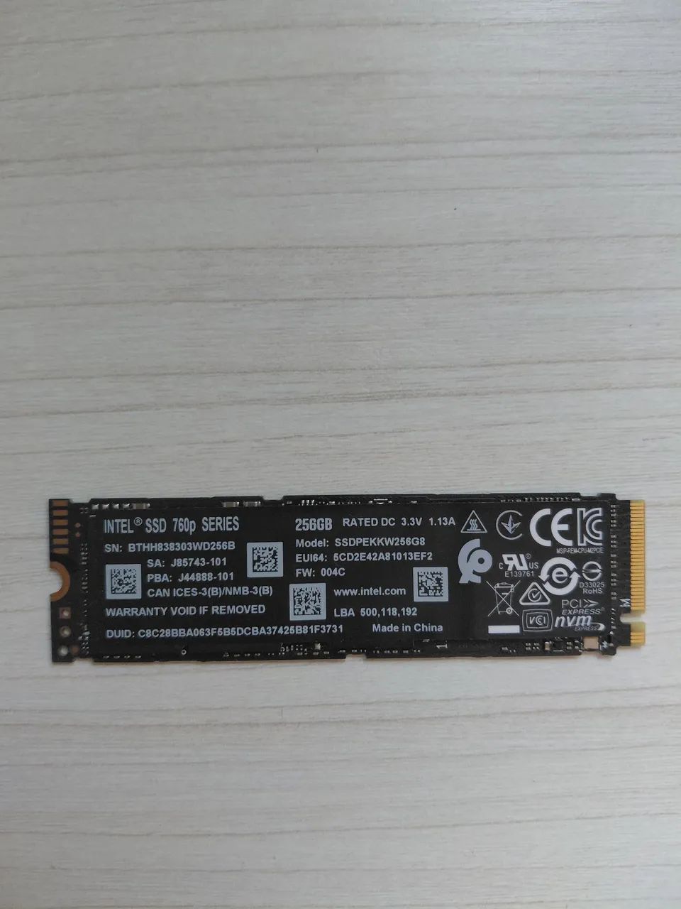 SSD NVme 256GB Intel