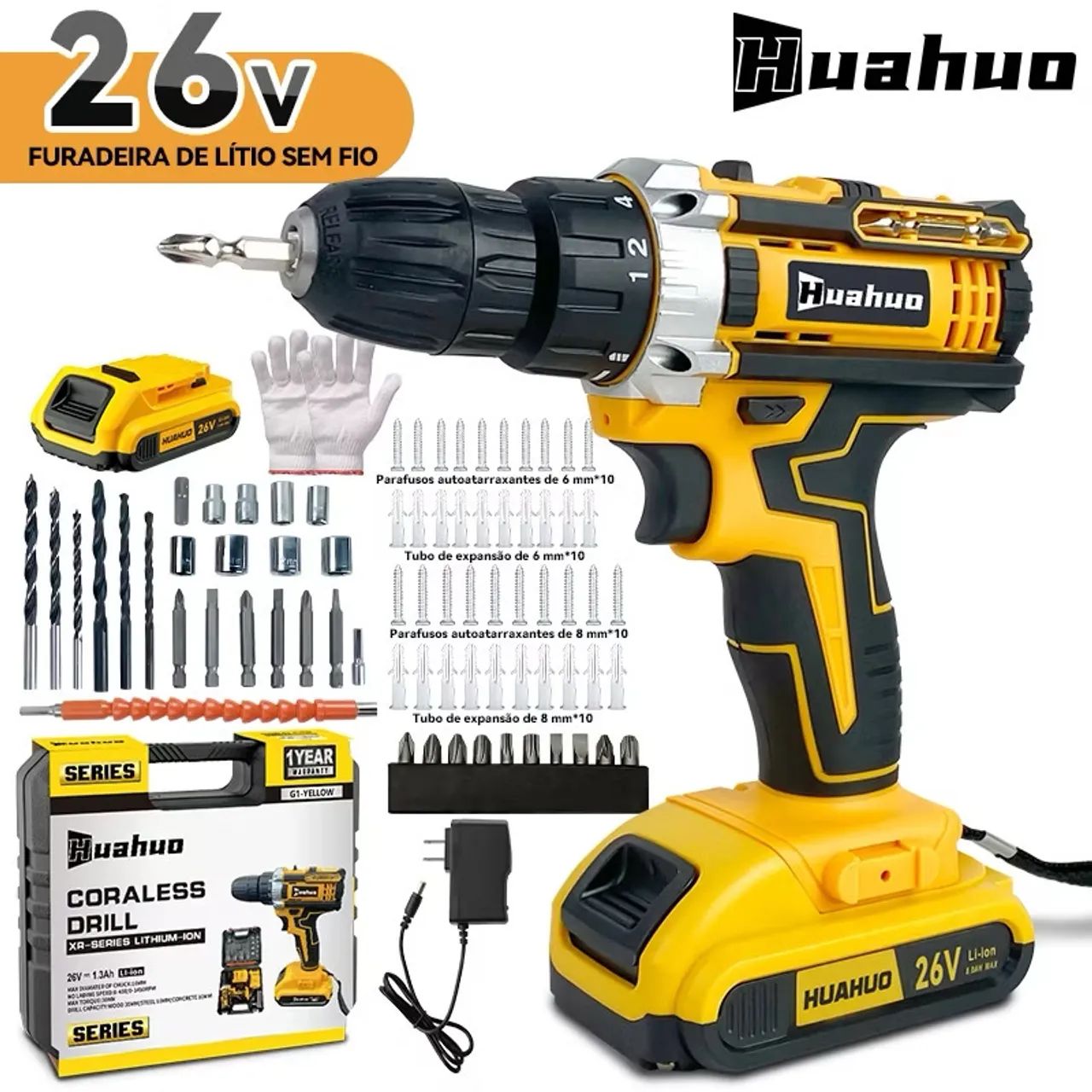 ?110V/220V?Parafusadeira 26V Baterias Sem Fio Com Impacto e Maleta Completa de Brocas.