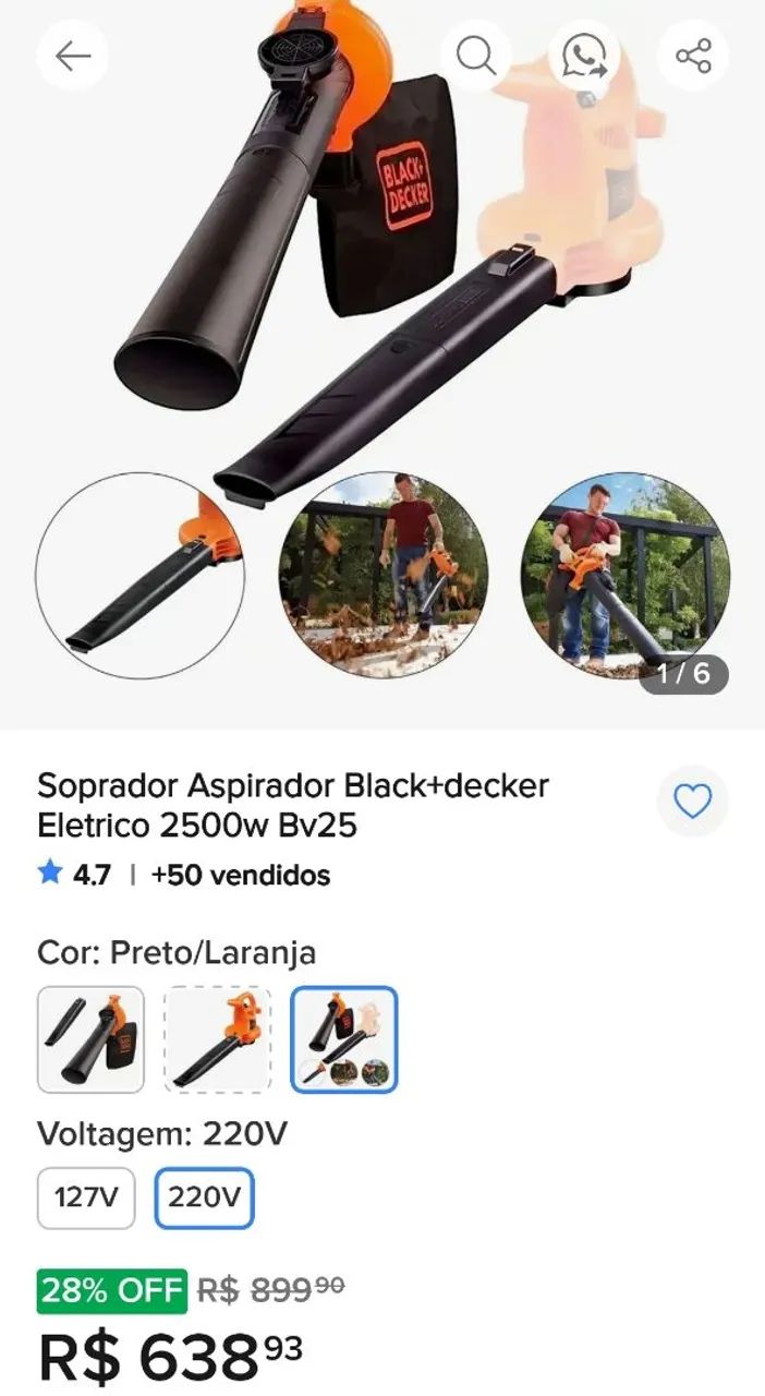 Asporador e Soprador gigante da marca Black+decker Eletrico 2500w Bv25 220vol - Foto 2