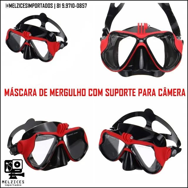 ( Oferta ) Máscara De Mergulho Com Suporte Para Câmeras de Ação + Case