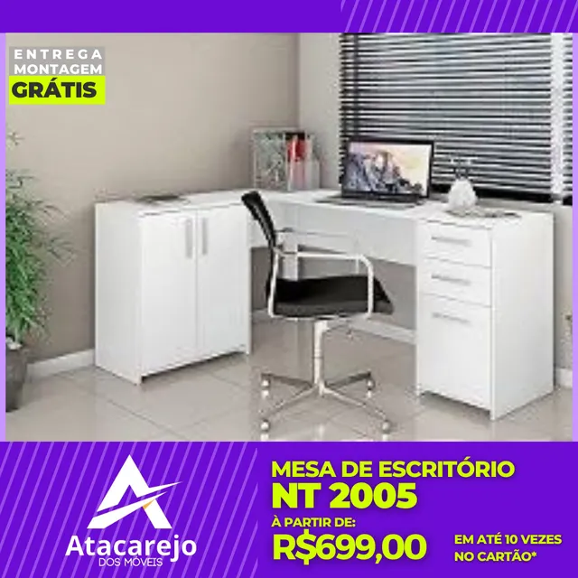 Mesa de Escritório L Entrega e Monta Grátis