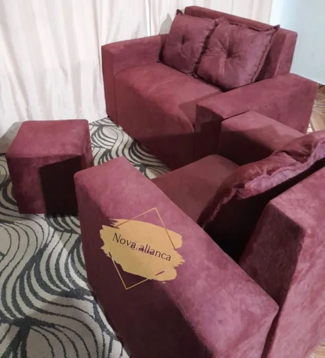 Kit poltrona sofá almofadas puff  - Foto 3
