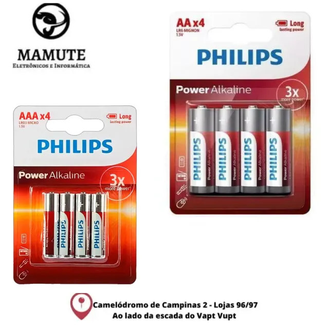 Pilha Alcalina Phillips - Disponivel AAA e AA