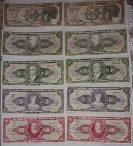 Cedúlas Lote com 10 cédulas cruzeiro em excelente estado
