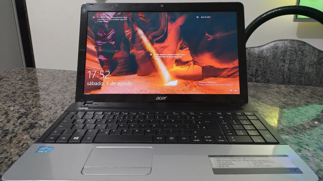 Notebook acer aspire i.5 de 2.6 fast tubo 3.2 ghz -ssd 256gb + 16gb windows 10 impercavel
