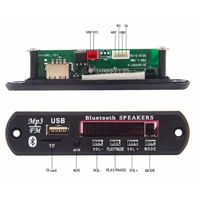 Placa de áudio codificada 12v com USB e rádio controle 