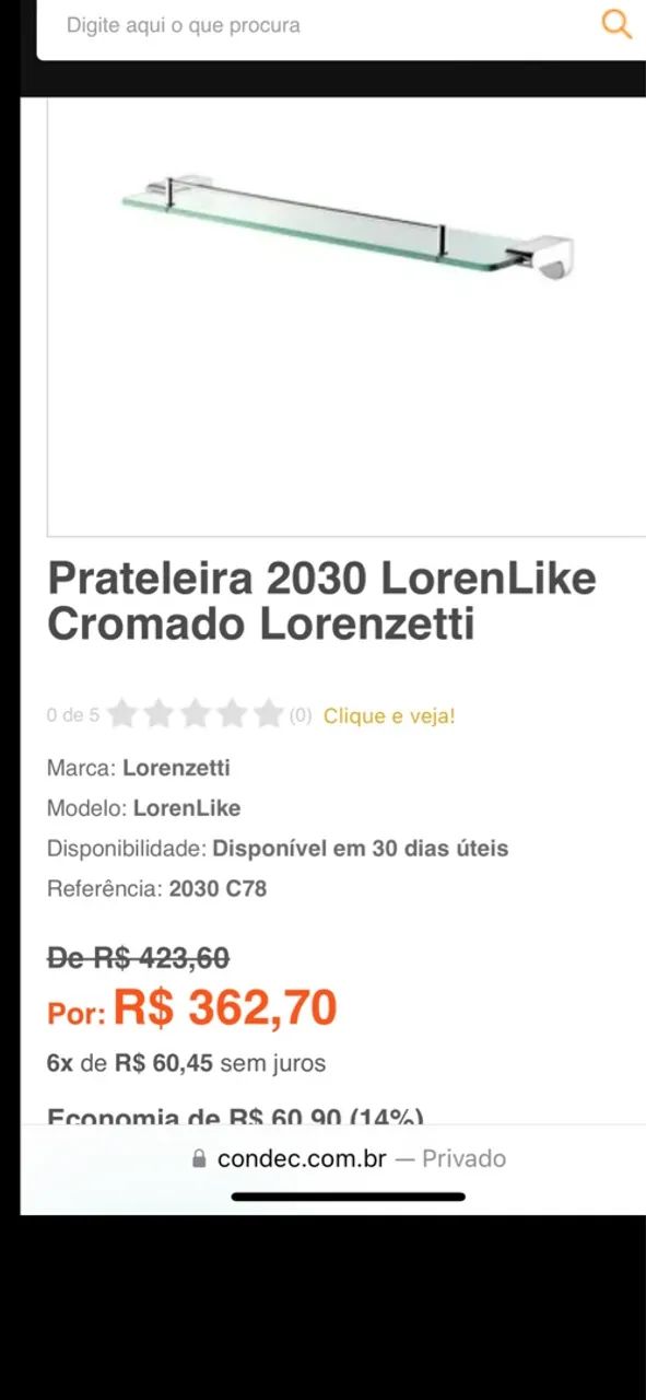 Prateleira LorenLike Cromada 2030 Lorenzetti
