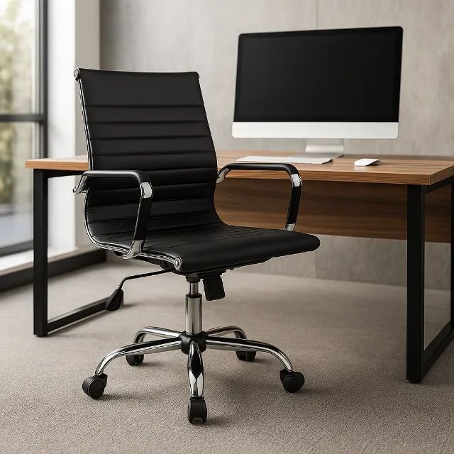 Cadeira Diretor Charles Eames Esteirinha Preto Conforto Ergonômico Modelo PME 32887