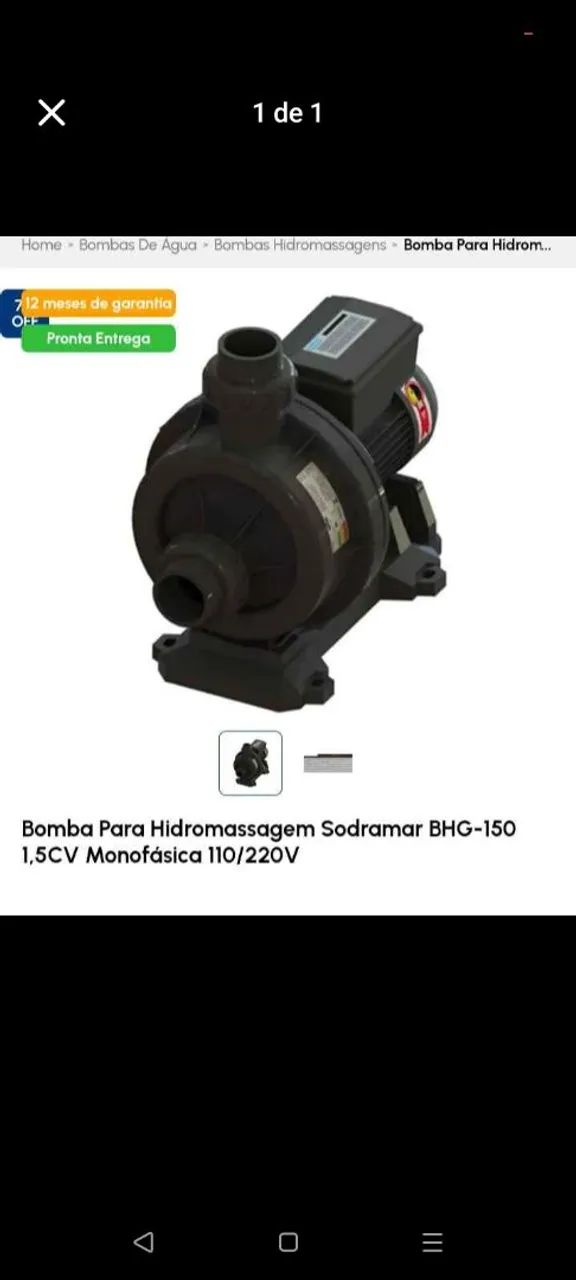 Bomba para Hidromassagem Sodramar BHG-150 1,5CV Monofásica 110/220V