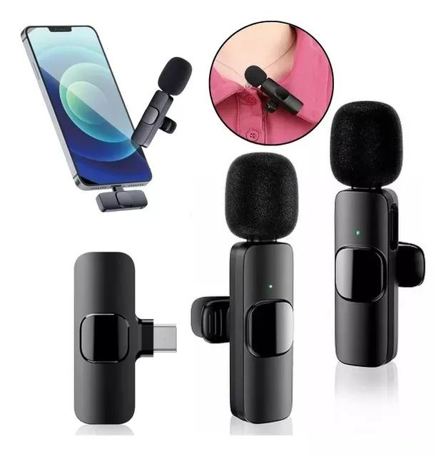 Kit com 2 Microfones de Lapela Sem Fio - Tipo C com Adaptador para iPhone K9-2IN1-2 - Foto 2