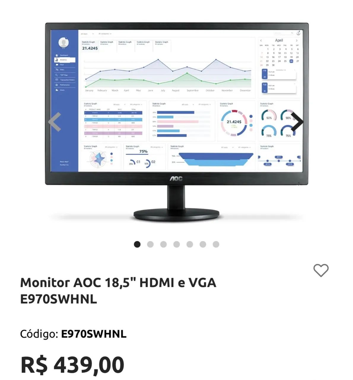 Monitor Tela AOC 18,5 Polegadas - HDMI e VGA  - Foto 4
