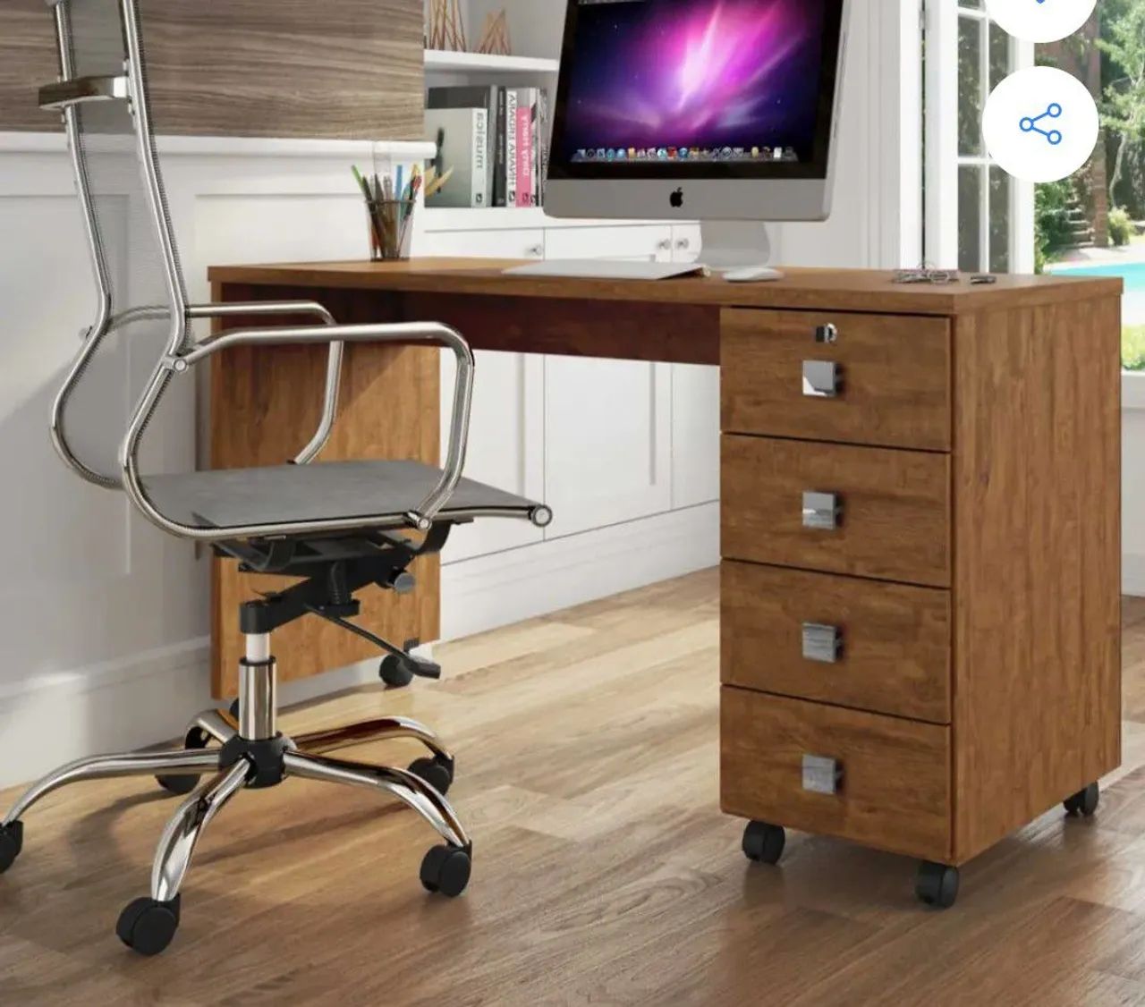 Escrivaninha com Gavetas rodas  e chave , Design Moderno