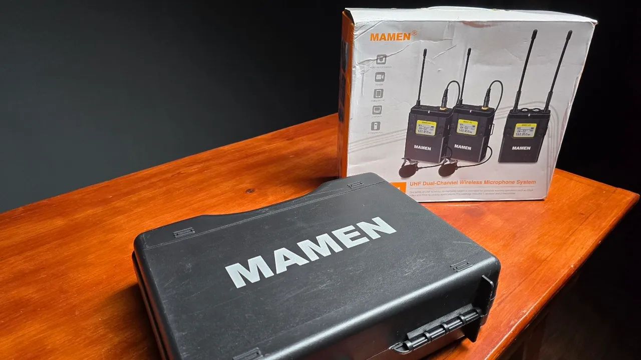 Microfone Lapela Duplo Sem Fio Para Celular E Câmeras Mamen c/ case - Foto 3