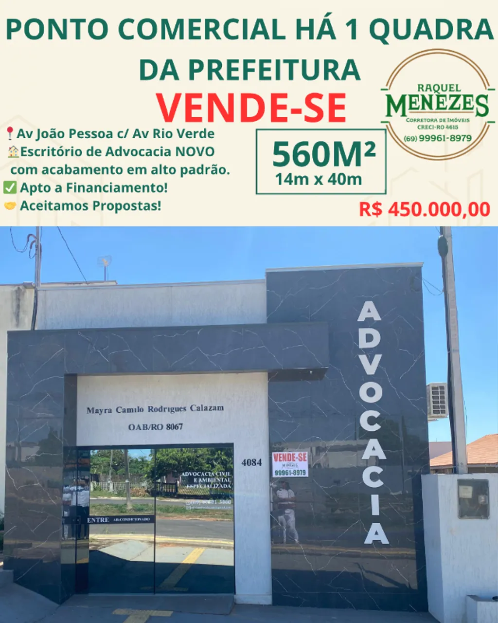ESCRITÓRIO DE ADVOCACIA HÁ UMA QUADRA DA PREFEITURA DE ROLIM DE MOURA
