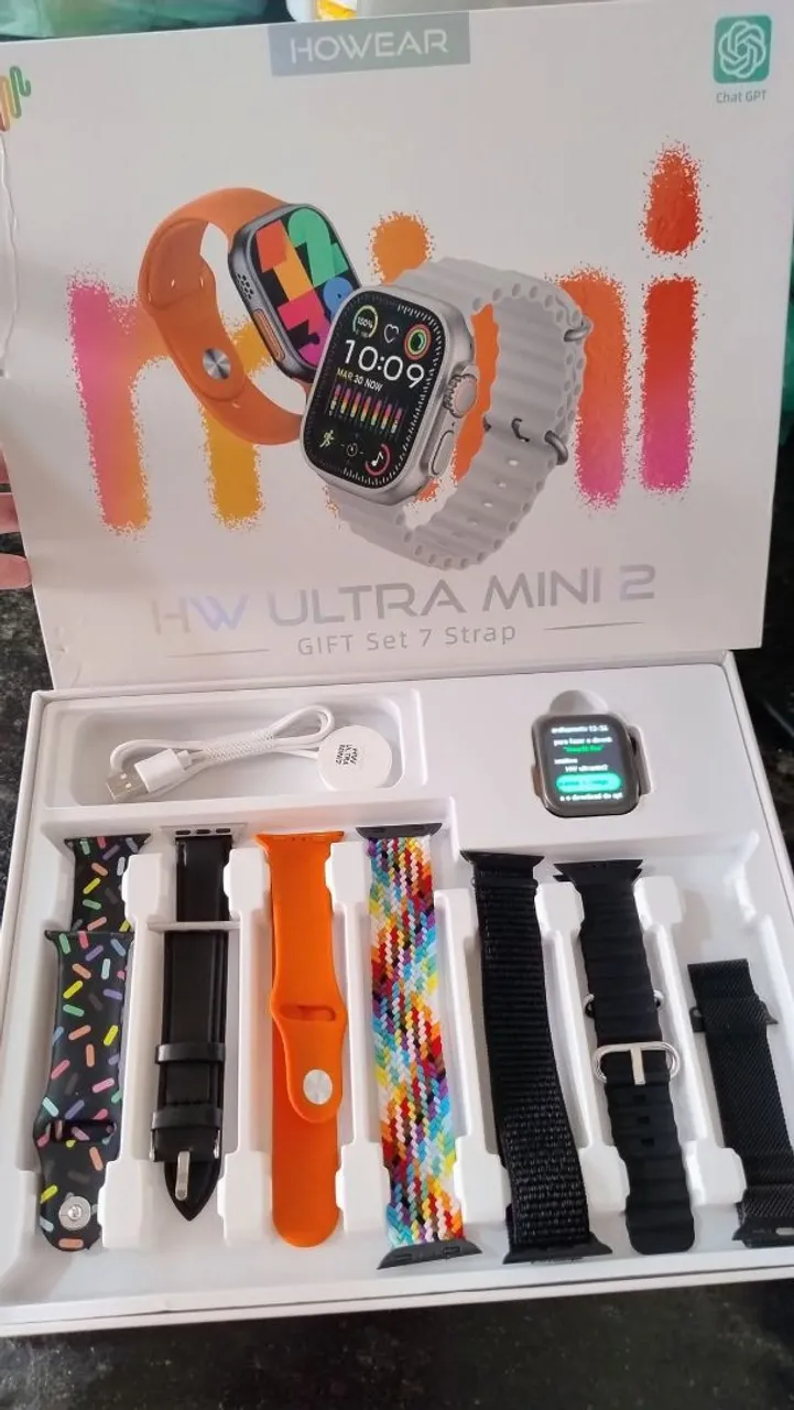 HW Ultra Mini 2 - Smartwatch com 7 pulseiras + Carregador