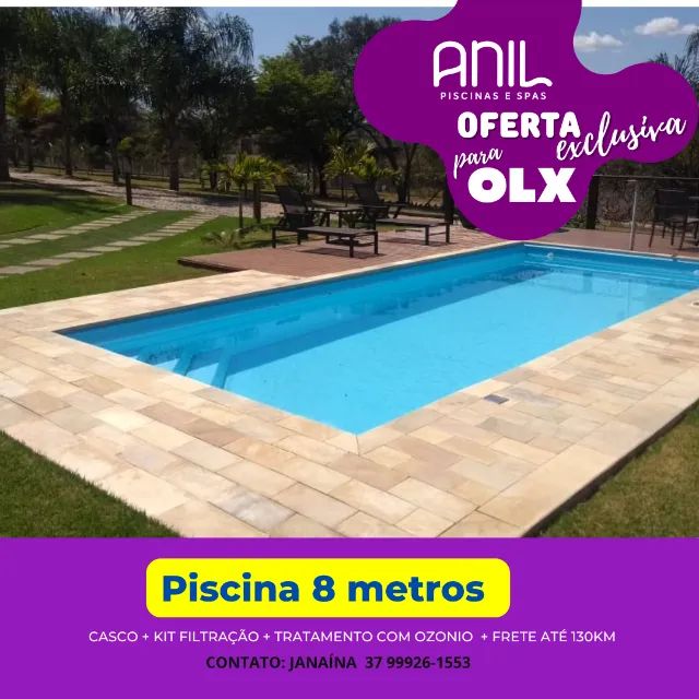 JA - Piscina de fibra com filtro. ozonio e frete - 8 x 3,5 x 1,30m 