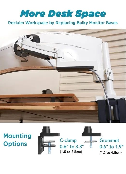 Braço de monitor triplo Branco para monitores de até 57 - Foto 3