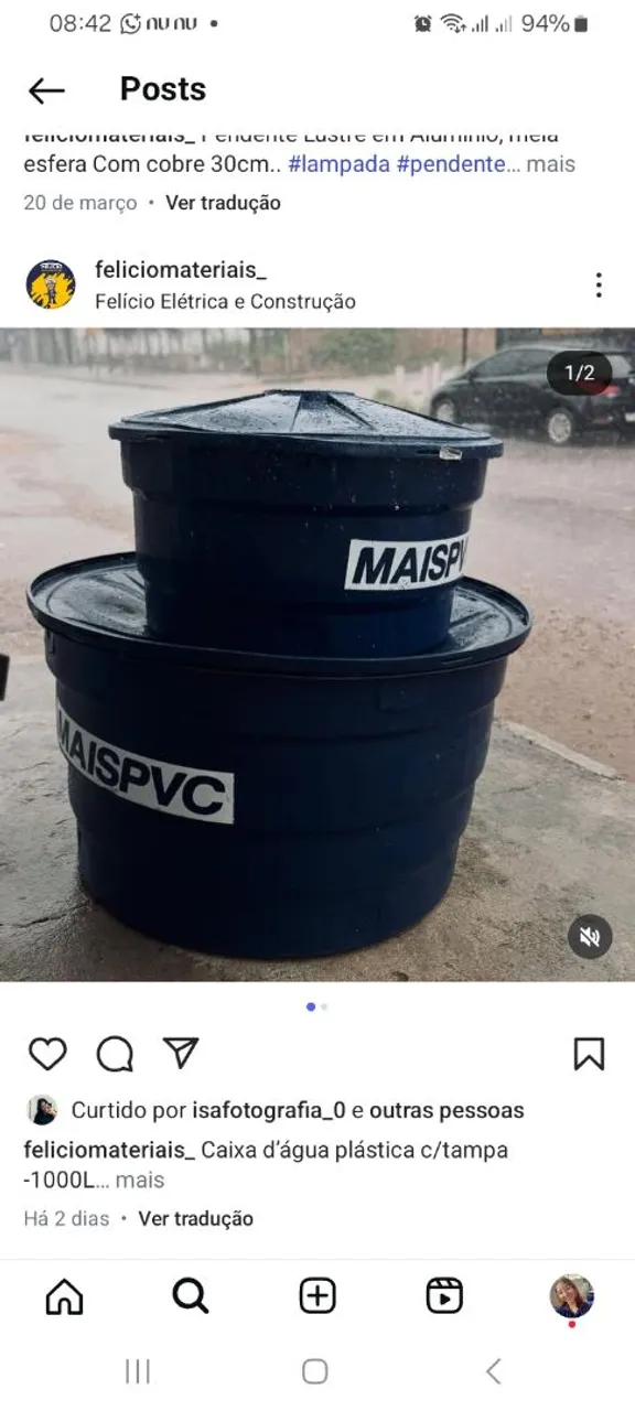Caixa d'água plástica 1000L com tampa