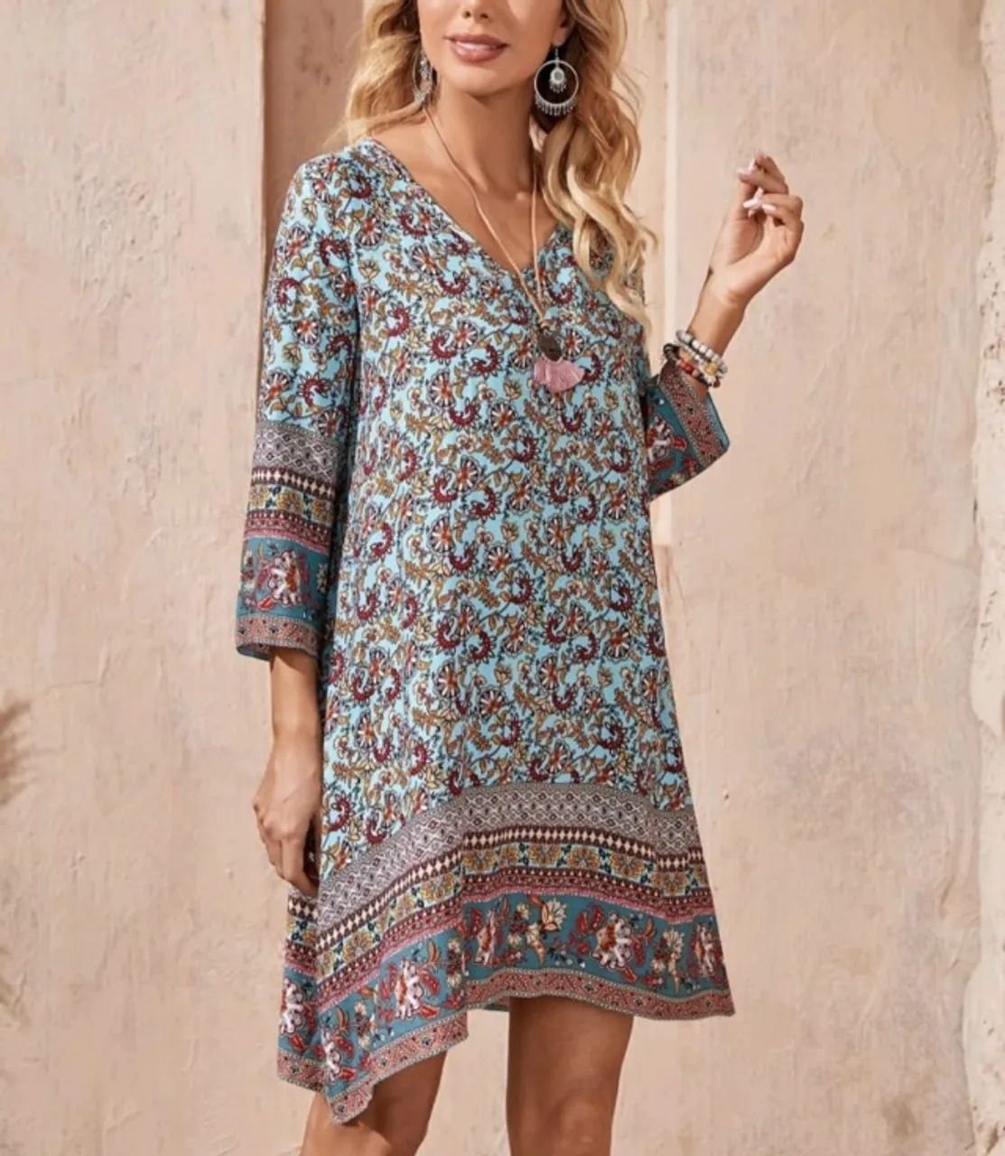 Vestido de mangas estampado Boho importado seminovo - Foto 4