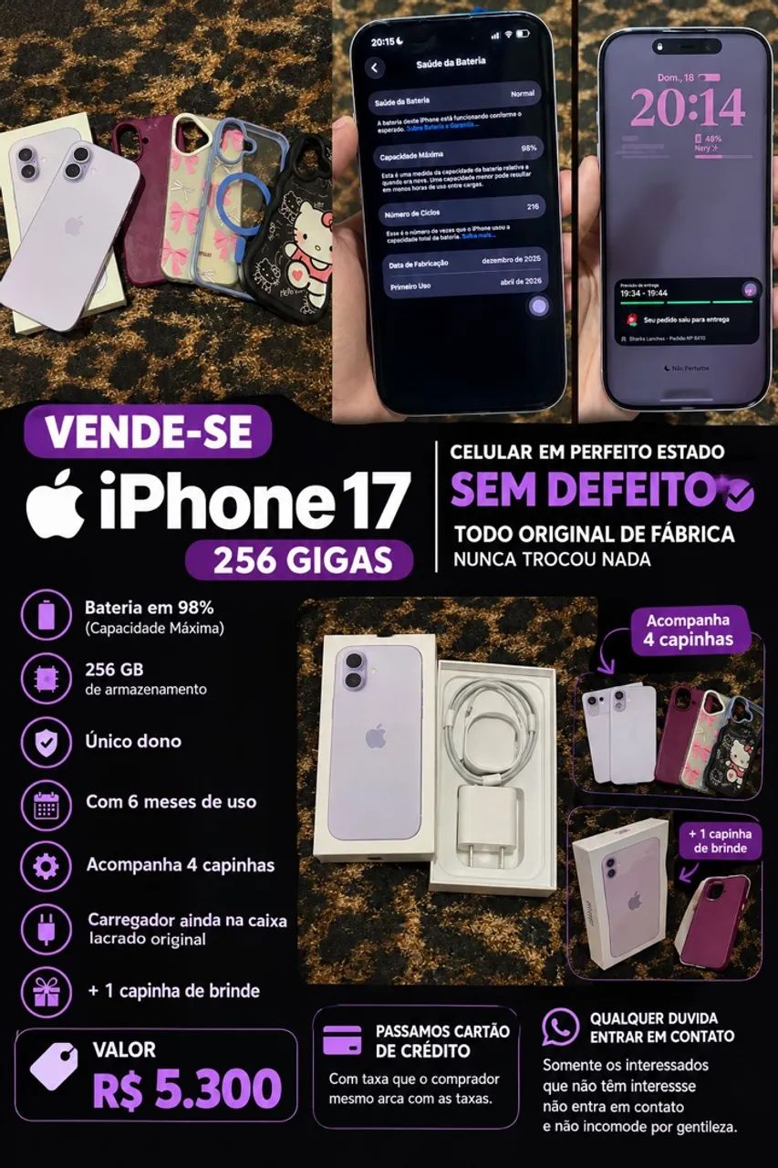 Vende-se IPhone 17 lavanda leia a descrição ?