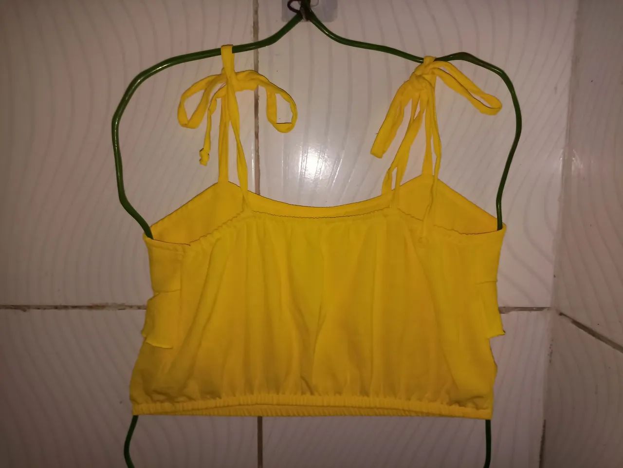  Cropped Alças Finas Amarela Feminino M - Foto 2