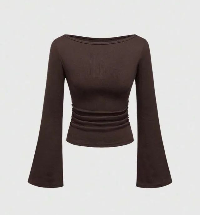 Blusa manga longa canelada marrom