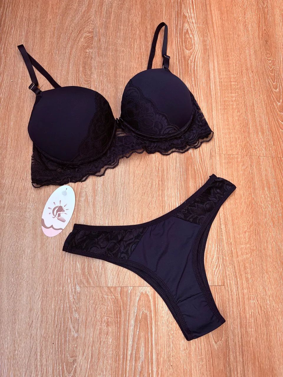 Conjunto de lingerie com renda, preta, tamanho G