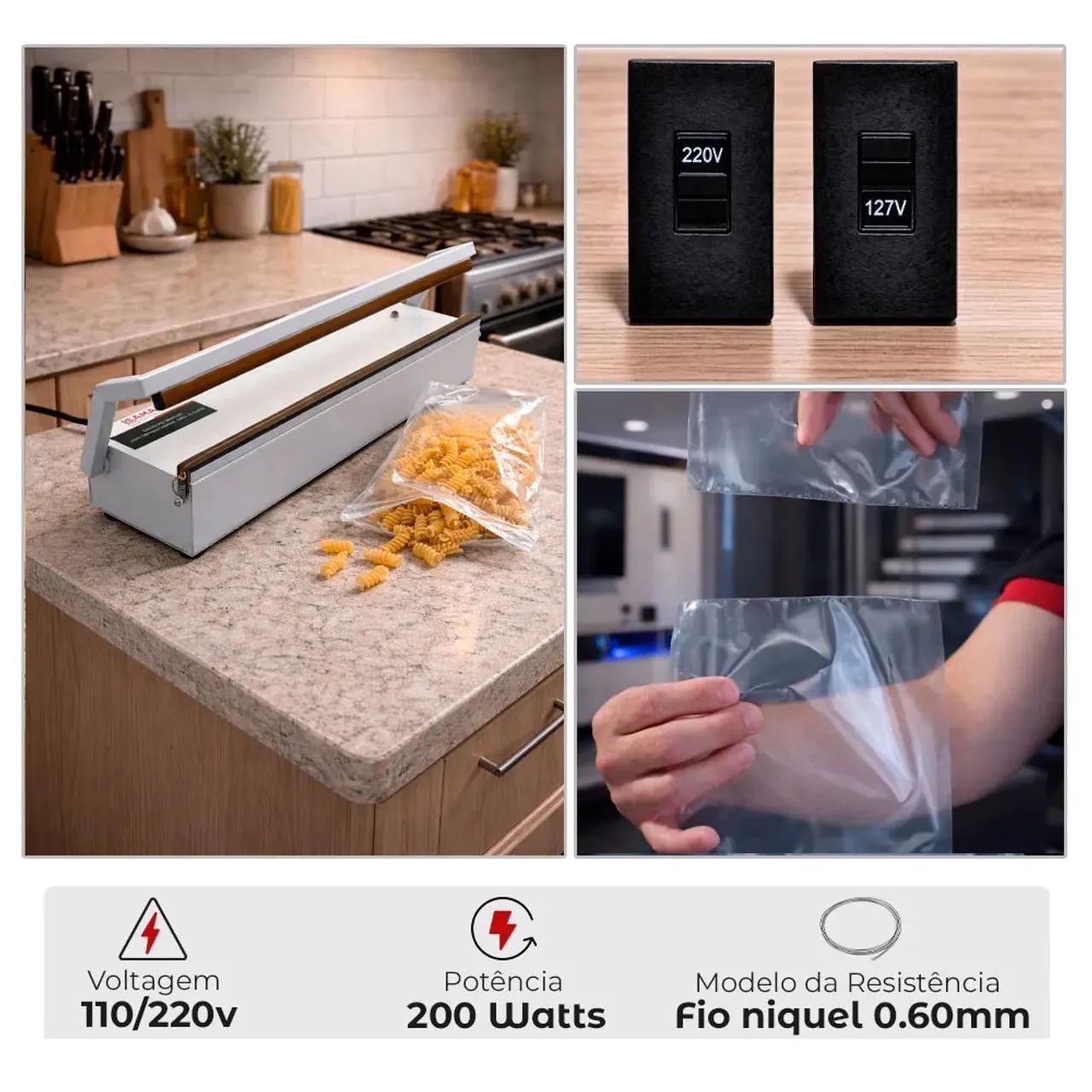 Seladora Manual Isamaq 40cm Sela e Corta Embalagens Plásticas Bivolt - Foto 3