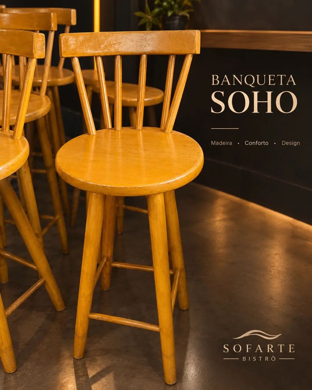 Banqueta de madeira fixa 
