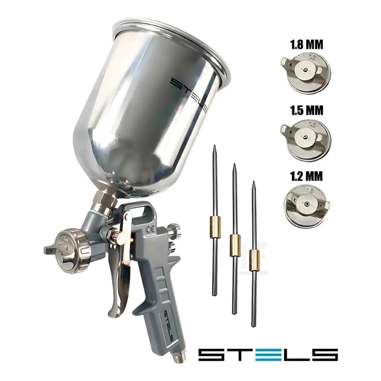 Pistola de Pintura Tanque aluminio metal Alto 1000ml Com 3 Bicos Rosca 1/4 Polegada Stels - Foto 3