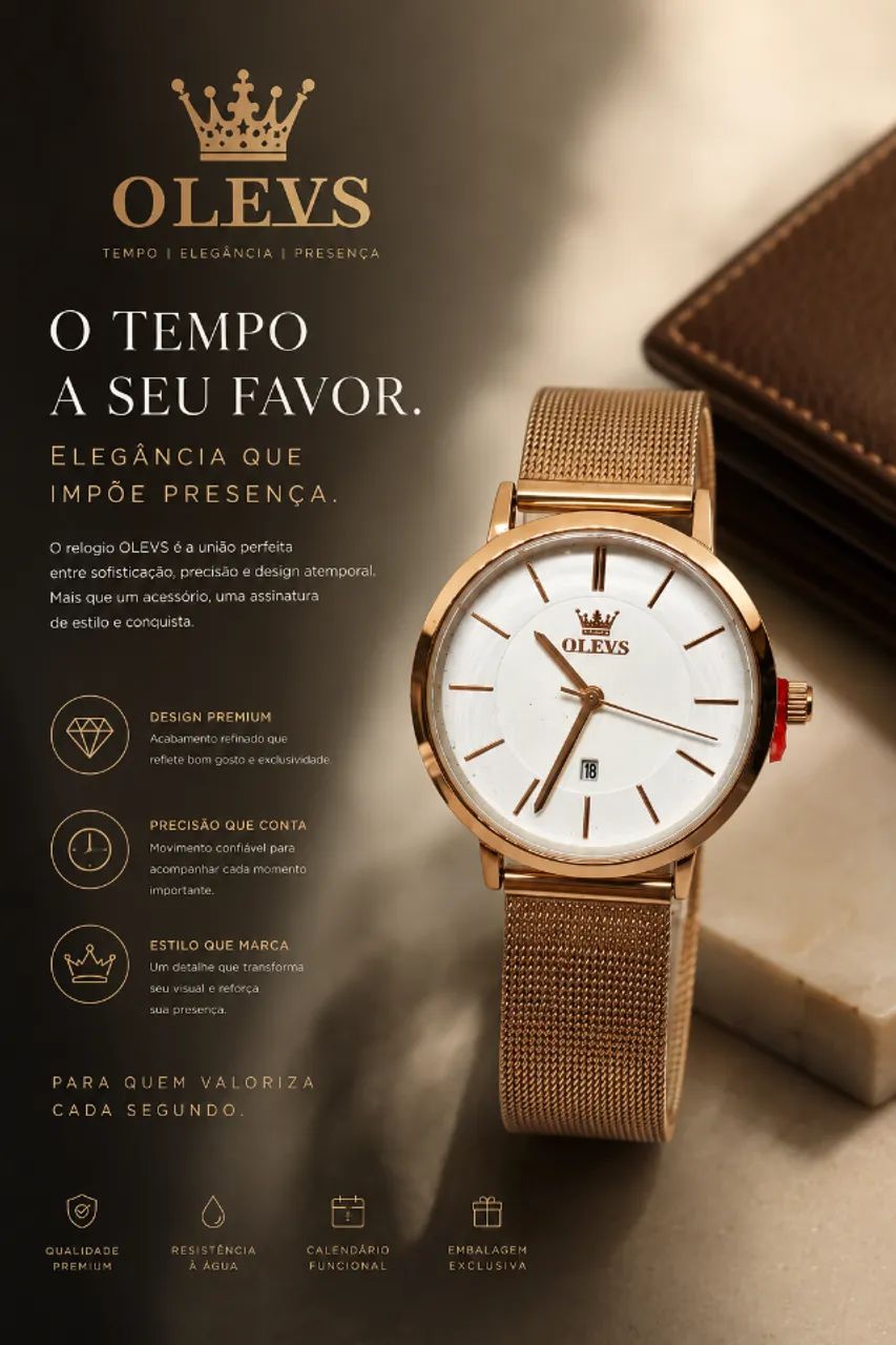 RELÓGIO FEMININO DOURADO CLÁSSICO