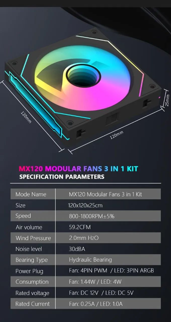 02 Kit fan ARGB - uni fan reverse Mx120 - Foto 2