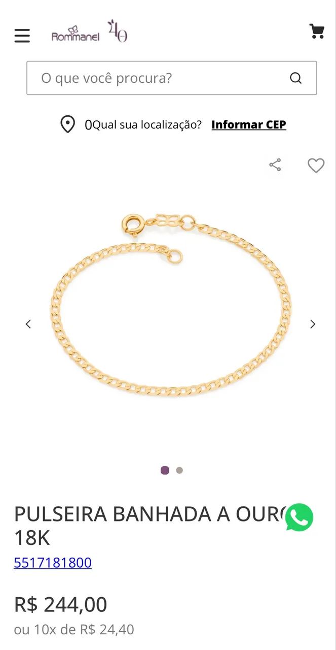 Pulseira Rommanel original banhada ouro 18k 