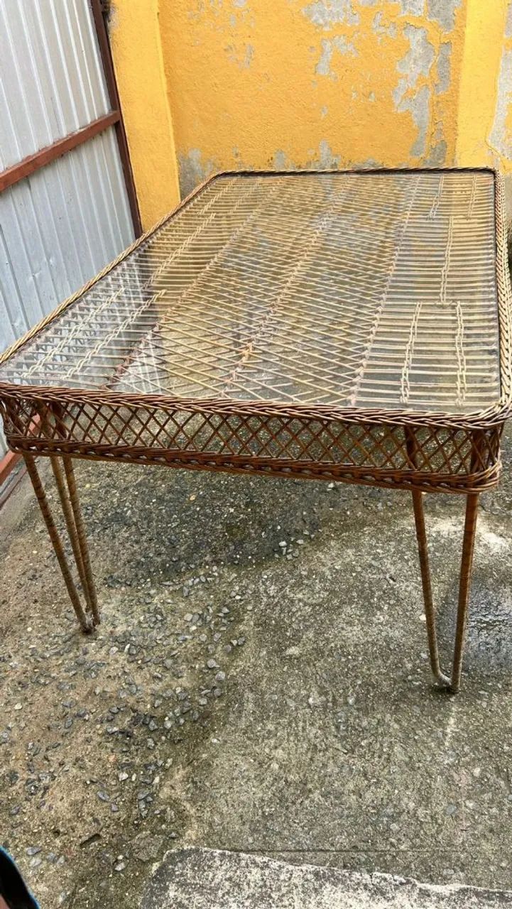 Mesa de Vime grande com tampo de vidro - Foto 2