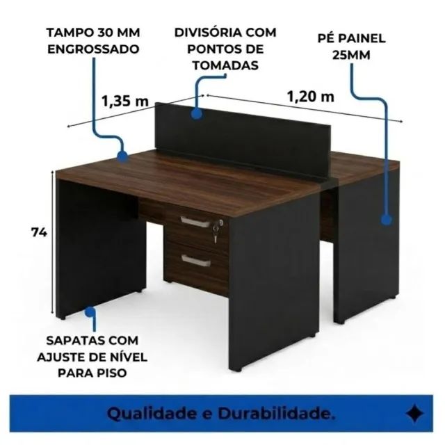 Mesa Para Escritório Com Gaveteiro Chave E Tomadas Funcional Moderna Premium 63090 - Foto 2
