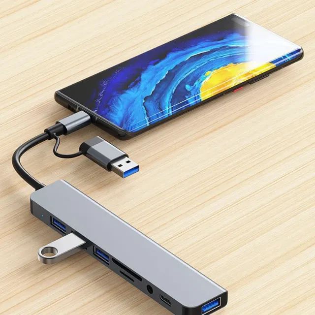 Adaptador Hub Tipo-C 8 em 2 Multifuncional com Entrada SD e Áudio - Foto 2