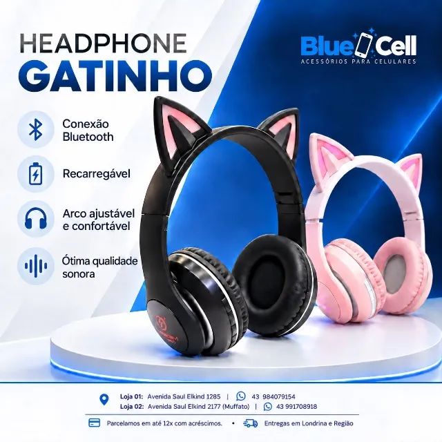 Fone headphone de gatinho bluetooth
