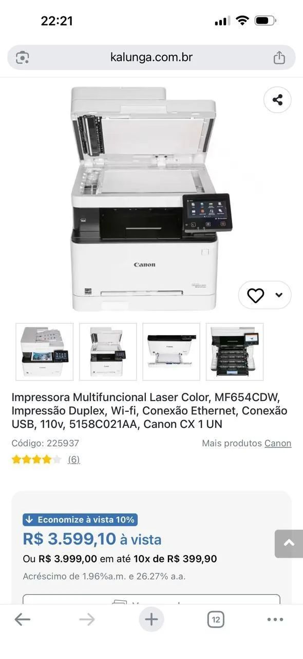 Impressora multifuncional colorida Canon MF654Cdw 127V