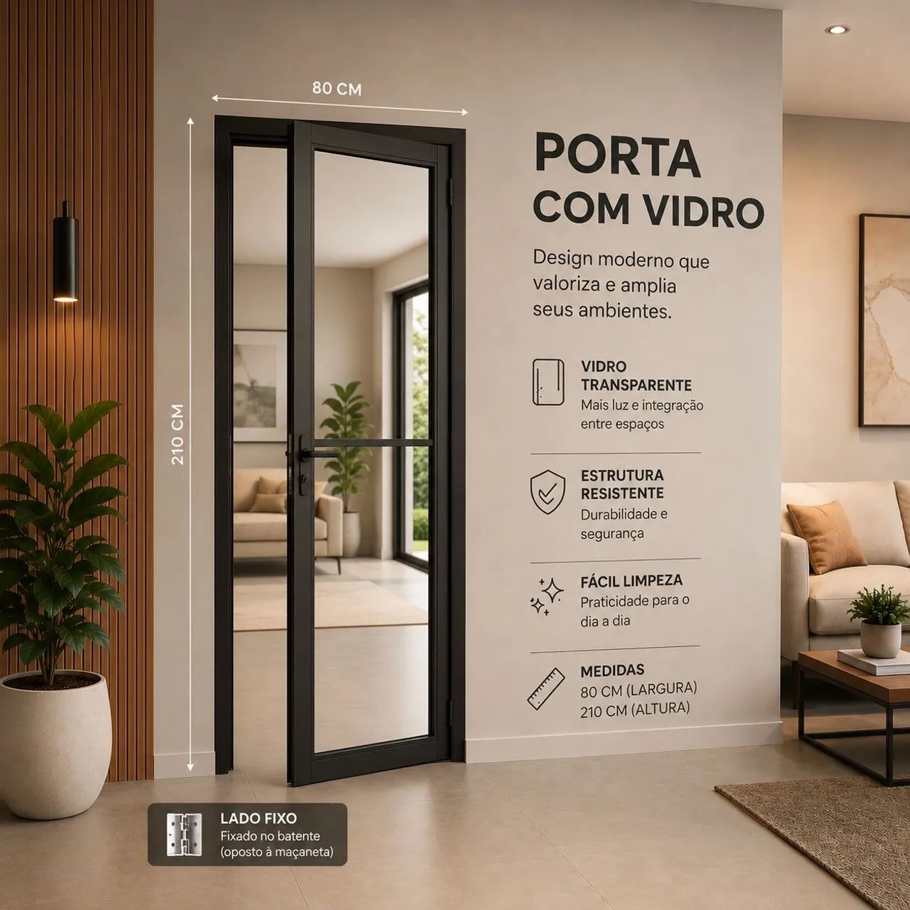 PORTA COM VIDRO PRETA 80x210 | LINHA PREMIUM | DIRETO DA FÁBRICA - Foto 5