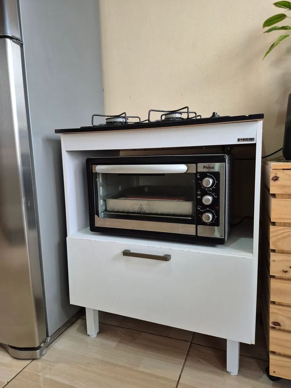 Balcão para Cooktop 4 Bocas com Porta Basculante Branco